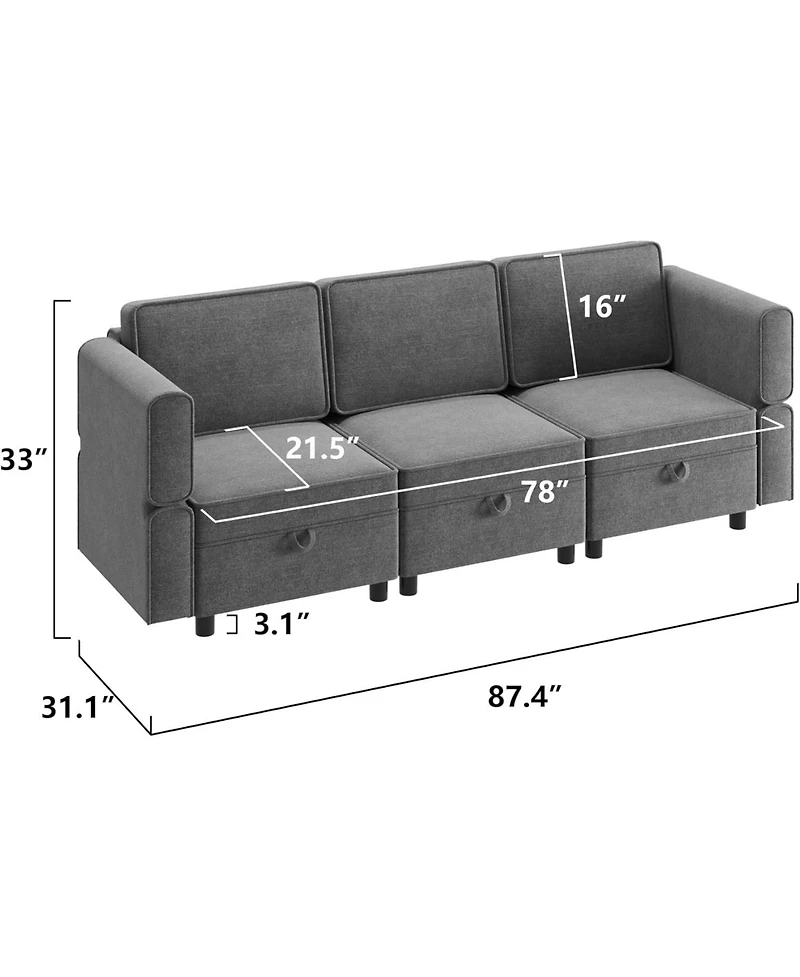 gaomon 87" W 3 Seater Couch with Storage, Comfortable Sectional Couches and Sofas for Living Room Bedroom Office Small Space