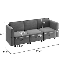 gaomon 87" W 3 Seater Couch with Storage, Comfortable Sectional Couches and Sofas for Living Room Bedroom Office Small Space