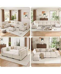 gaomon 9-Seat L-Shaped Sectional Sofa, Modular Design with Removable Storage Ottoman, Convertible Sleeper Couch for Living Room, Bedroom