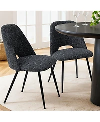 Maison Boucle Set of 2 Upholstered Dining Chairs, Modern Side Metal Legs