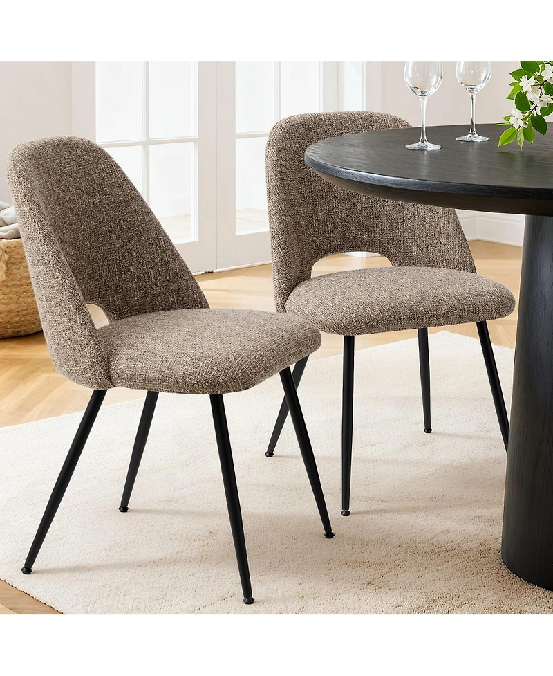 Maison Boucle Set of 2 Upholstered Dining Chairs, Modern Side Metal Legs