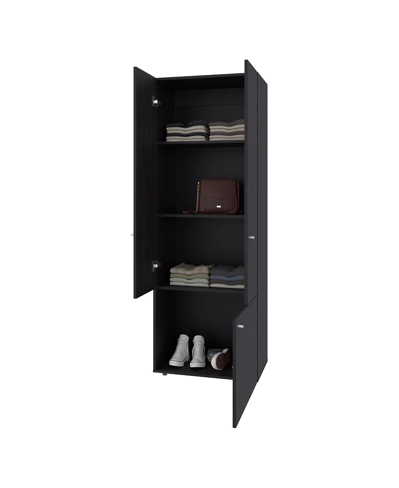 Flynama Wengue 66.9inch 3-Door Armoire with 4 Shelves Bedroom Vertical Storage Cabinet