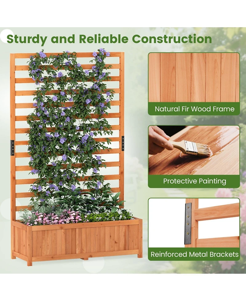 Gymax Wooden Raised Garden Bed with Vertical Trellis Liner Drainage