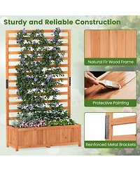 Gymax Wooden Raised Garden Bed with Vertical Trellis Liner Drainage
