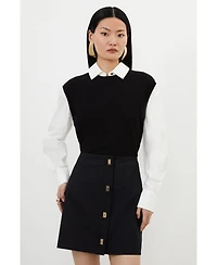 Karen Millen Women's Techno Cotton Gold Clasp Skirt