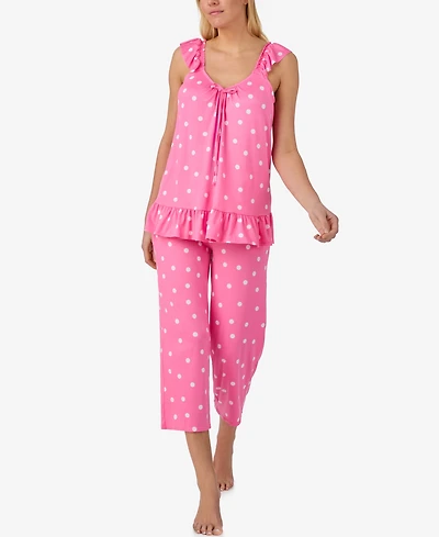 Ellen Tracy Women's Flutter-Sleeve Top and Cropped Pajama Pants, 2-Piece Set