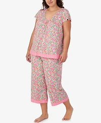 Ellen Tracy Plus Scoop Neck Top & Cropped Pajama Pants, 2-Piece Set