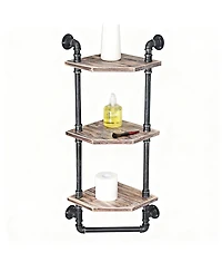 Yigi Industrial Pipe Shelf Rustic Corner Metal Wood Bathroom Wall Mounted Towel Bar