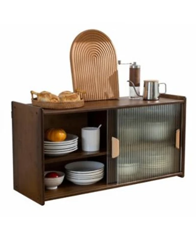 Yigii Small Kitchen Pantry Cabinet Wall Sideboard Glass Doors Storage Food Living Dining Bedroom