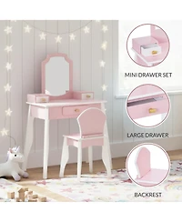 Best Choice Kids Wooden Pretend Play Vanity and Chair Set w/ Mirror - Little Girls Makeup Table with 3 Drawers