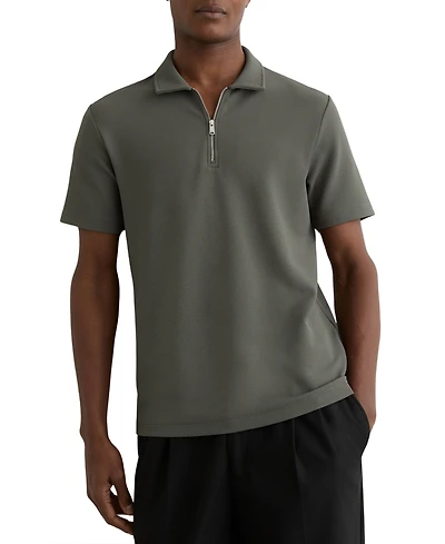 Reiss Men's Half-Zip Textured Polo Shirt
