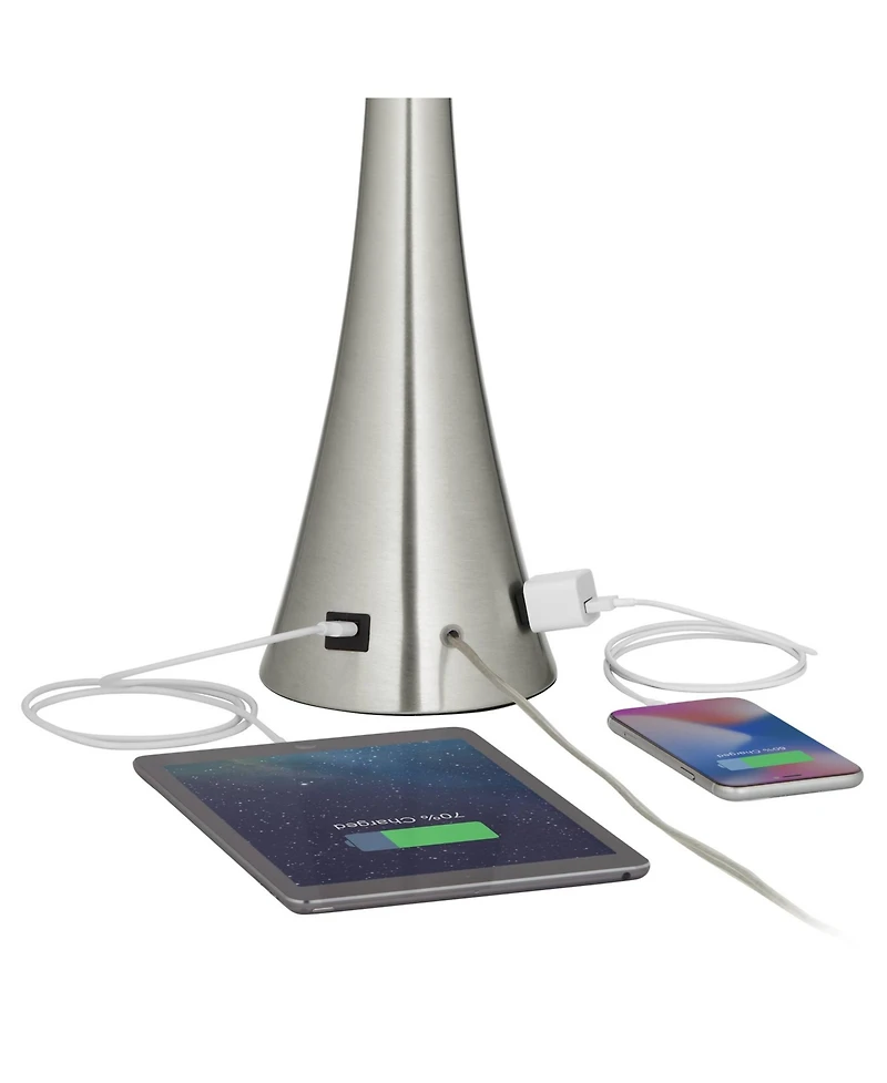 360 Lighting Karl Tall Modern Table Lamps Set of 2 Usb Port Ac Power Outlet Brushed Nickel Finish Metal Meadow Shade Charging