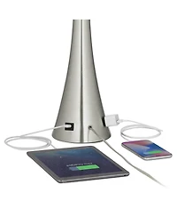 360 Lighting Karl Tall Modern Table Lamps Set of 2 Usb Port Ac Power Outlet Brushed Nickel Finish Metal Meadow Shade Charging