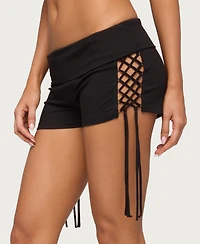 Edikted Womens Saffyre Lace Up Foldover Shorts