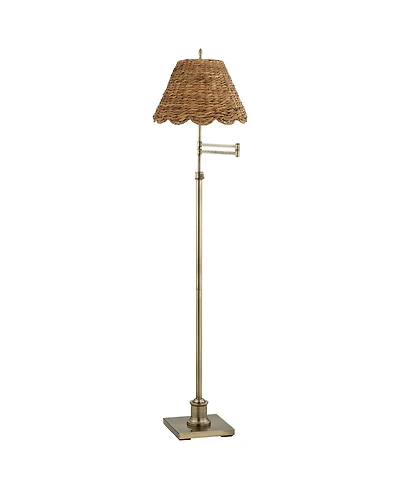 360 Lighting Westbury Coastal 70" Tall Standing Floor Lamp Adjustable Height Metal Antique Brass Finish Water Grass Shade