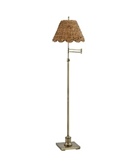 360 Lighting Westbury Coastal 70" Tall Standing Floor Lamp Adjustable Height Metal Antique Brass Finish Water Grass Shade