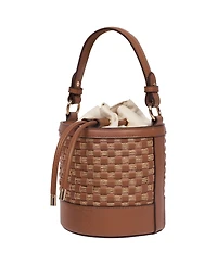 Tommy Bahama Raffia and Woven Drawstring Bucket Bag - Convertible Top Handle and Crossbody