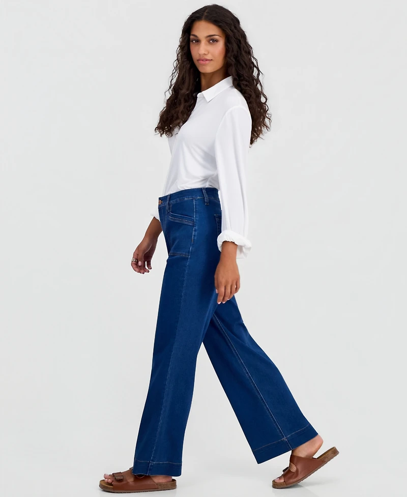 Jones New York Petite Lexington High-Rise Wide-Leg Patch Pocket Jeans