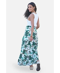 Yumi Women's Animal Print Cotton Tiered Maxi Skirt