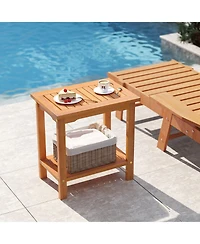 Gymax Outdoor Acacia Wood Side Table 2-Tier Patio End Table w/ Slatted Tabletop