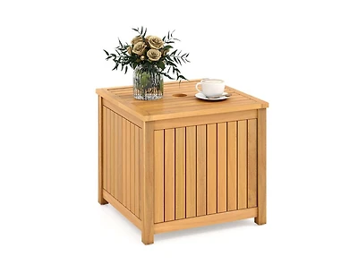 Slickblue Acacia Wood Outdoor Side Table with Storage, Slatted Design