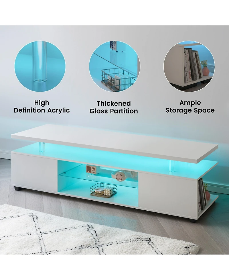 Rainsken Led Tv Stand for 60 Inch Tv, Media Console Table with Large Side Cabinet and Open Shelf, Entertainment Center for Living Room