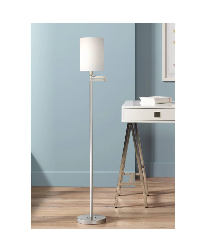 360 Lighting Modern Swing Arm Floor Lamp 60.5" Tall Cotton Cylinder Shade for Living Room Reading Bedroom Office