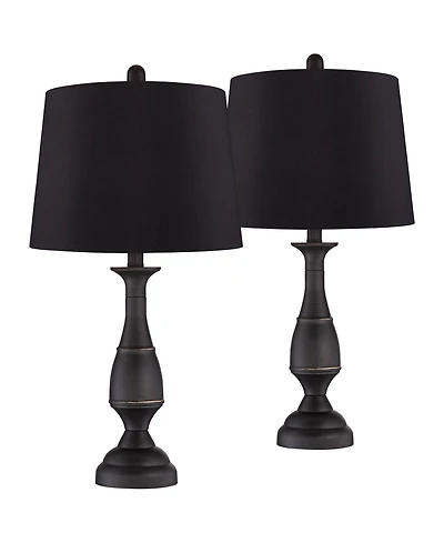 Regency Hill Ben Rustic Farmhouse Table Lamps 25" High Set of 2 Dark Bronze Faux Silk Drum Shade for Bedroom Living Room Bedside Office