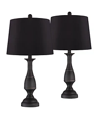 Regency Hill Ben Rustic Farmhouse Table Lamps 25" High Set of 2 Dark Bronze Faux Silk Drum Shade for Bedroom Living Room Bedside Office