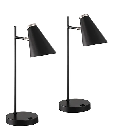 360 Lighting Duke 20 3/4" High Mid Century Modern Desk Lamps Set of 2 Usb Port Nickel Finish Metal Home Office Charging