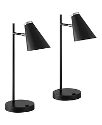 360 Lighting Duke 20 3/4" High Mid Century Modern Desk Lamps Set of 2 Usb Port Nickel Finish Metal Home Office Charging