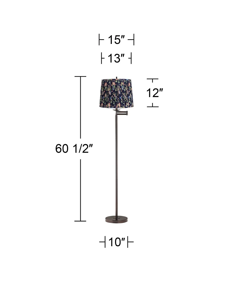 Regency Hill Gabrielle Modern 60 1/2" Tall Standing Floor Lamp Swing Arm Metal Bronze Finish Pleated Shade