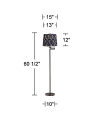 Regency Hill Gabrielle Modern 60 1/2" Tall Standing Floor Lamp Swing Arm Metal Bronze Finish Pleated Shade