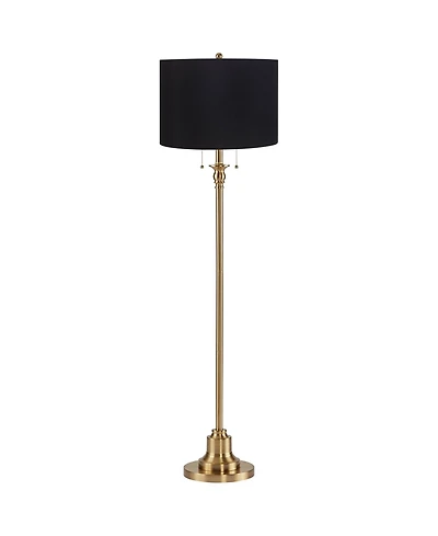 360 Lighting Dyna Traditional 58" Tall Standing Floor Lamp Skinny Pole Pull Chain Gold Antique Brass Finish Drum Shade