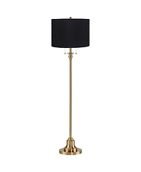360 Lighting Dyna Traditional 58" Tall Standing Floor Lamp Skinny Pole Pull Chain Gold Antique Brass Finish Drum Shade