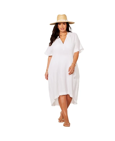Swimsuits for All Women's Cotton Gauze High-Low Sun Dress Cover Up