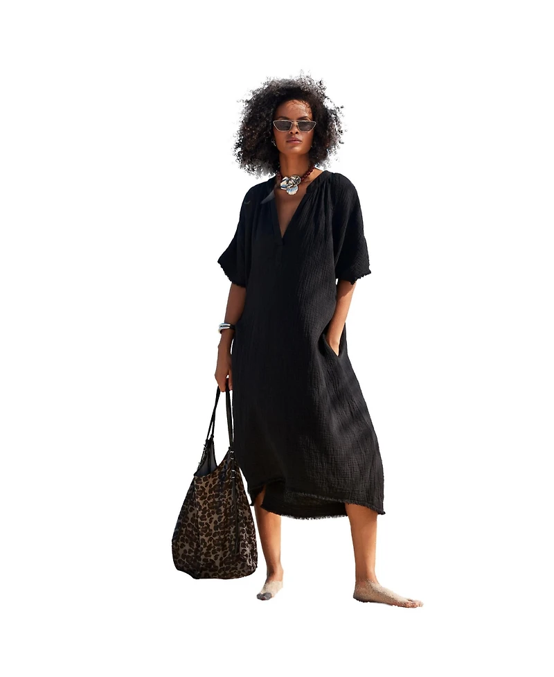 Swimsuits for All Women's Cotton Gauze High-Low Sun Dress Cover Up