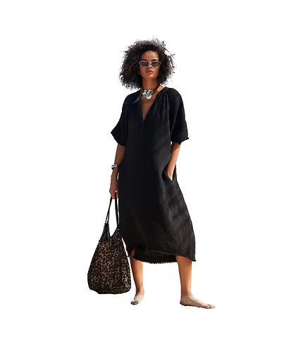 Swimsuits for All Women's Cotton Gauze High-Low Sun Dress Cover Up