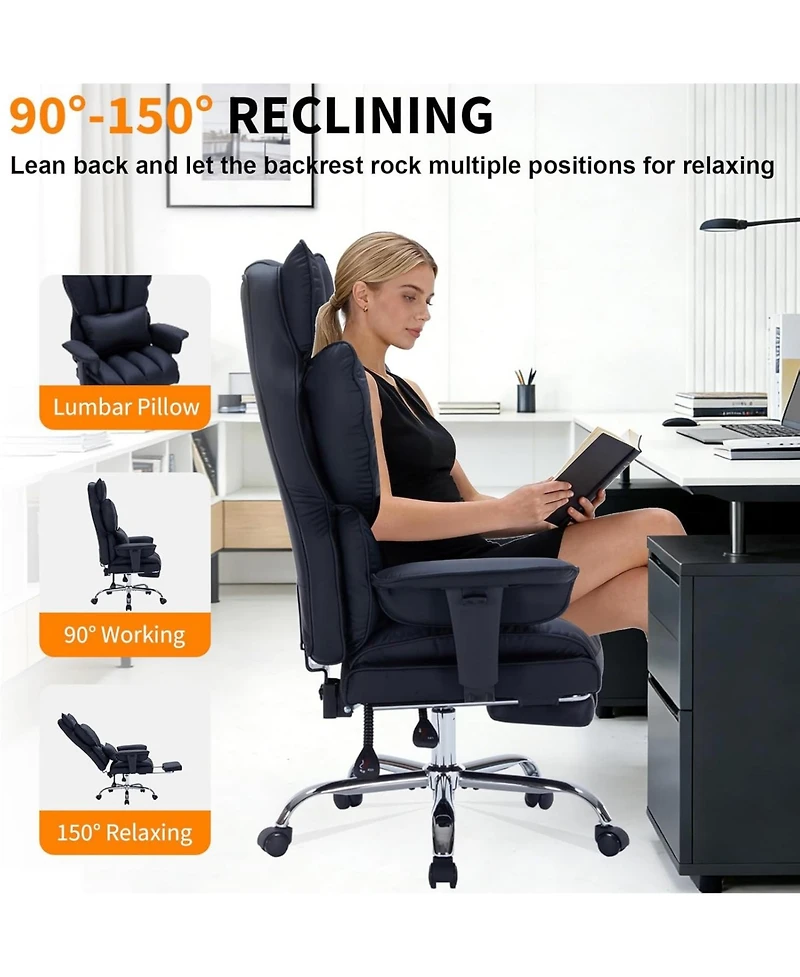 Gaomon 400 lbs Big And Tall Office Chair with Footrest, Executive Leather Ergonomic Desk Chair, Wide Seat Gaming Chair