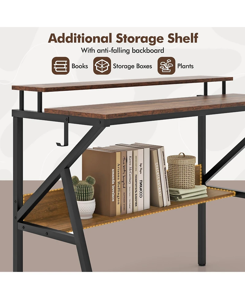 Sugift Space Saving Computer Desk with Monitor Stand and Extra Storage Shelf for Work Study-Rustic Brown