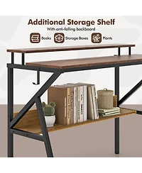 Sugift Space Saving Computer Desk with Monitor Stand and Extra Storage Shelf for Work Study-Rustic Brown