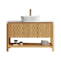 Sillysis Modern Bathroom Vanity with Fluted Solid Wood Doors, Carrara Sintered Stone Top