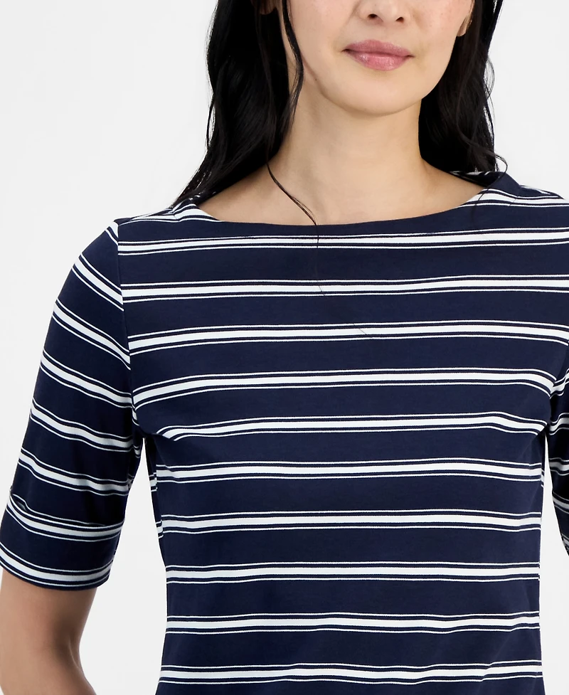 Style & Co Women's Printed Boat-Neck Elbow-Sleeve Top, Macy's Exclusive
