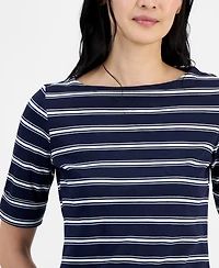 Style & Co Women's Printed Boat-Neck Elbow-Sleeve Top, Macy's Exclusive