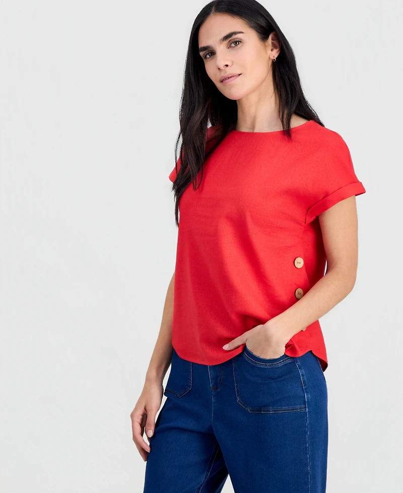 Jones New York Petite Boat-Neck Short-Sleeve Blouse