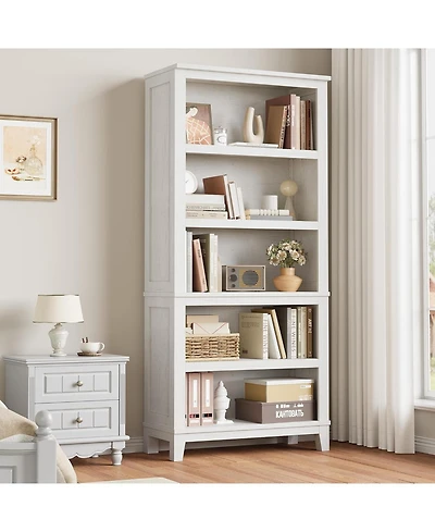 gaomon 71" Tall 5-Tier Farmhouse Wooden Bookcase with Adjustable Shelves
