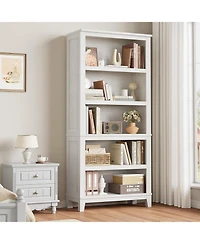 gaomon 71" Tall 5-Tier Farmhouse Wooden Bookcase with Adjustable Shelves