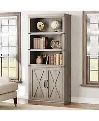 gaomon 68.7" 5-Tier Farmhouse Wooden Bookcase with Cabinet Doors, Bookshelf for Home and Bedroom