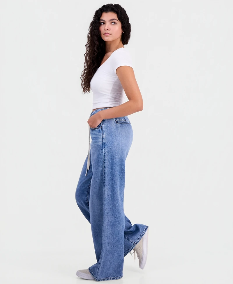 Celebrity Pink Juniors' Drawstring-Waist Wide-Leg Jeans