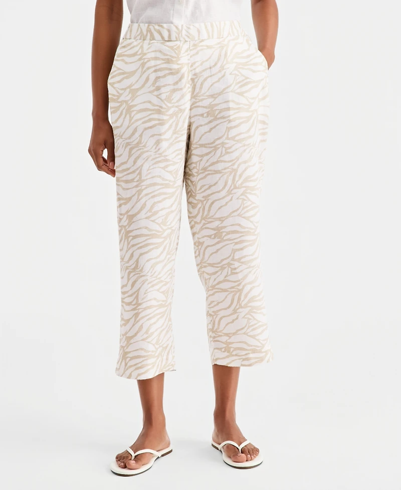 Charter Club Petite Linen Botanical Zebra-Print Cropped Pants, Macy's Exclusive
